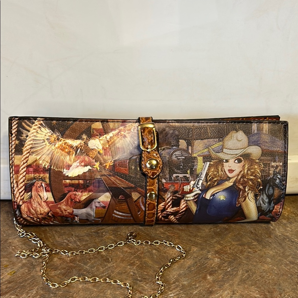 NWOT Brentano Western Print Cylinder Crossbody/Clutch Bag Purse